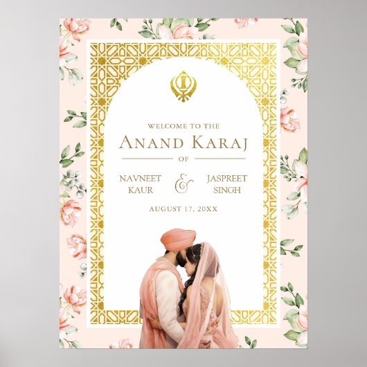Perzik Bloemen Anand Karaj Sikh Bruiloft Welkomstb Poster (Voorkant)