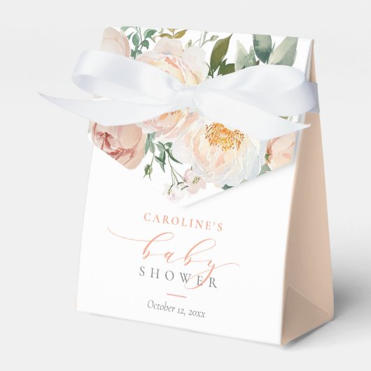 Perzik Bloemen Baby in Bloom Meisje Baby shower Bedankdoosjes (Voorkant Zijde)