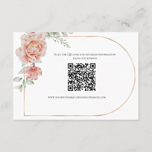 Perzik Bloemen Bruiloft Details Behuizing Kaart (Achterkant)