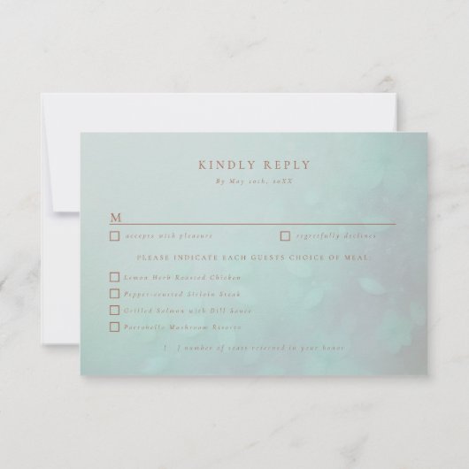 Perzik bloemen bruiloft maaltijd keuzes RSVP (Achterkant)