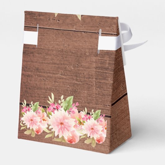 Perzik bloemen bruin hout vrijgezellenfeest dank u bedankdoosjes (Achterkant)