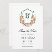 Perzik Bloemen Crest Bruiloft Save The Date (Voorkant / Achterkant)
