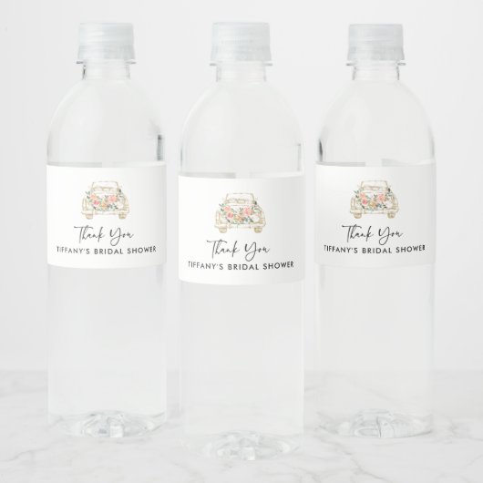 Perzik Bloemen Drive By Bruidsfeest Waterfles Etiket (Flessen)