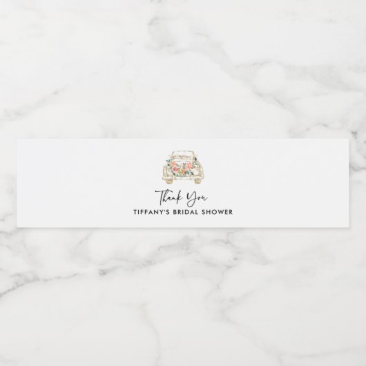 Perzik Bloemen Drive By Bruidsfeest Waterfles Etiket (Enkel label)