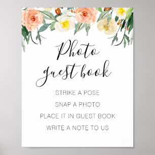 Perzik Bloemen Foto Gastboek Huwelijk Bord Poster