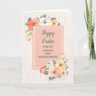 Perzik Bloemen Gelukkige Pasen Vriend en Haar Man Feestdagen Kaart