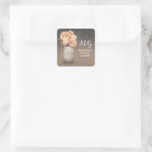 Perzik bloemen geschilderd mason potje bruiloft st vierkante sticker (Tas)