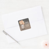 Perzik bloemen geschilderd mason potje bruiloft st vierkante sticker (Envelop)