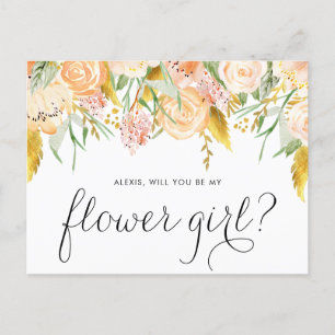 Perzik Bloemen Goud Folie Zal Jij Mijn Bloemenmeis Uitnodiging Briefkaart