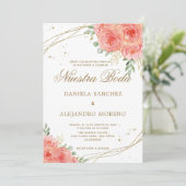Perzik Bloemen Goud Nuestra Boda Spaans Bruiloft Kaart (Staand voorkant)