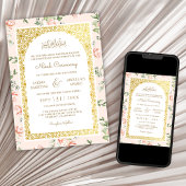 Perzik Bloemen Gouden Boog Moslim Bruiloft Kaart