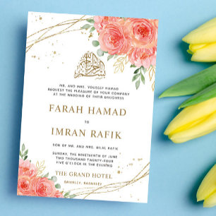 Perzik Bloemen Gouden Rand Islamitische Moslim Bru Kaart