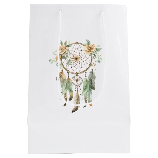 Perzik Bloemen Groene Droomvanger Verjaardag Medium Cadeauzakje (Achterkant)