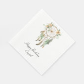 Perzik Bloemen Groene Veren Droomvanger Verjaardag Servet (Hoek)