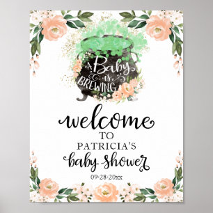 Perzik Bloemen Halloween Baby Shower Welkom Bord Poster