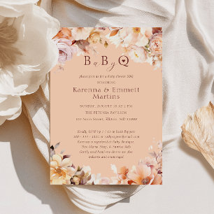 Perzik Bloemen Herfst Baby-Q BBQ Baby shower Kaart