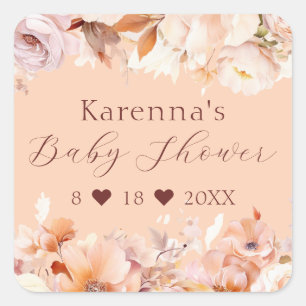 Perzik Bloemen Herfst Baby shower Envelope Seal Vierkante Sticker
