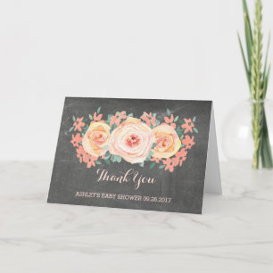 Perzik Bloemen Krijtbord Baby shower Dank u Bedankkaart