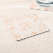 Perzik Bloemen Onderzetters: Party Esthetisch op p Vierkante Kartonnen Onderzetter (Schuin)