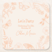 Perzik Bloemen Onderzetters: Party Esthetisch op p Vierkante Kartonnen Onderzetter (Voorkant)