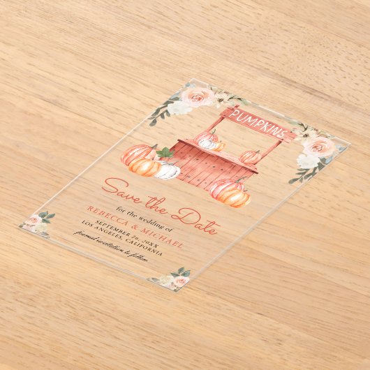 Perzik Bloemen Pompoen Markt Trouwen Save the Date Acryl Uitnodigingen (Laagn)