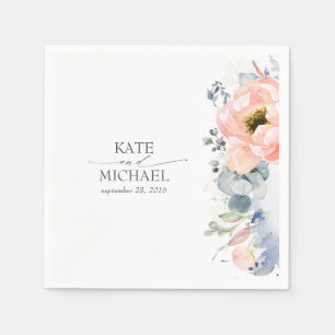 Perzik Bloemen Stoffig Blauw Bruiloft Servet