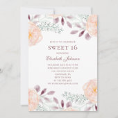 Perzik bloemen Sweet 16. Floral 16e verjaardag Kaart (Voorkant)