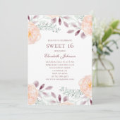 Perzik bloemen Sweet 16. Floral 16e verjaardag Kaart (Staand voorkant)