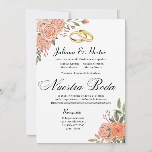 Perzik Bloemen Uitnodiging (Voorkant)