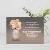 Perzik bloemengeschilderde metselaarpot bruiloft u kaart (Staand voorkant)