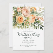 Perzik Bloemengroen Moederdag Brunch Kaart (Voorkant)