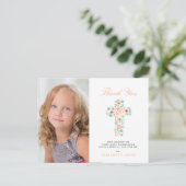 Perzik Bloemenkruis Eerste Heilige Communie Dank u Briefkaart (Staand voorkant)