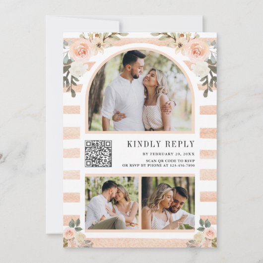 Perzik Bloemenpompoenmarkt QR Code Bruiloft Kaart (Achterkant)