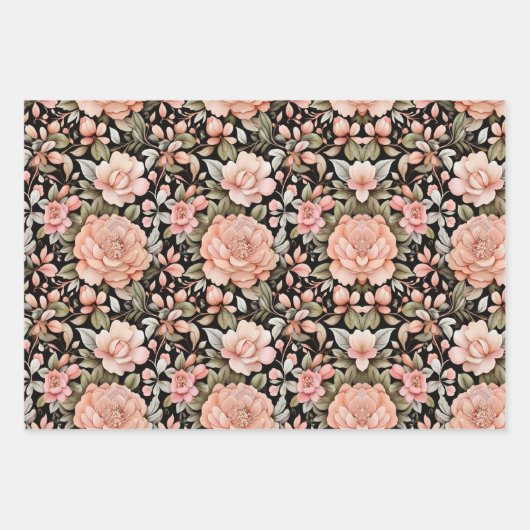 Perzik Bloemige Bloem Verjaardag Trouw Bruidsfeest Inpakpapier Vel (Voorkant 2)