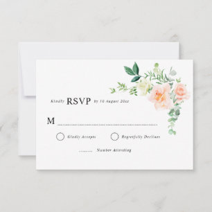 perzik bloemige groen wedding RSVP kaart