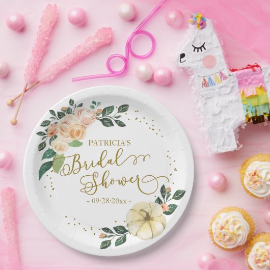 Perzik Bloemige Pompoen Herfst Bruids-Shower Papieren Bordje (Feest)