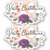  perzik bloemige Rozen Persoonlijke Naam Logo 2-up Sticker (Voorkant)