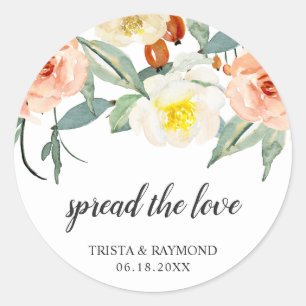 Perzik Bloemige Trouwgunst Verdeel de Liefde Ronde Sticker