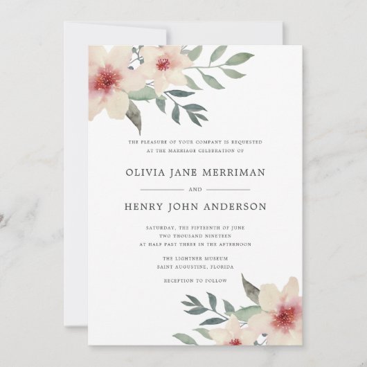 Perzik bloesem bruiloft uitnodiging (Voorkant)