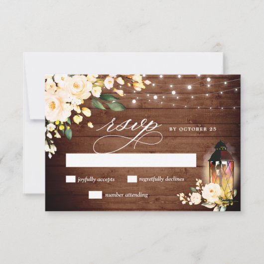 Perzik Bloesem Rozen Rustieke Houten Lantaarn RSVP Kaartje (Voorkant)