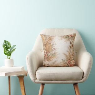 Perzik Blozen Boho Pampas Bloemen Frame Kussen
