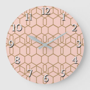 Perzik Blozen & Goud Moderne Boho Geometrische Gla Grote Klok