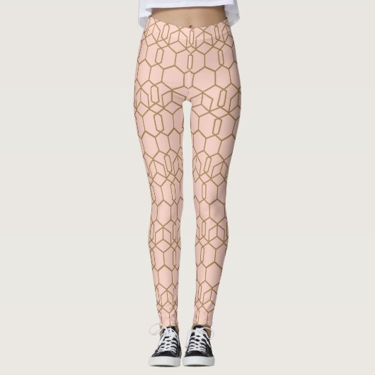 Perzik Blozen & Goud Moderne Boho Geometrische Gla Leggings (Voorkant)