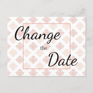 Perzik Blush Damask Verander de Datum Briefkaart