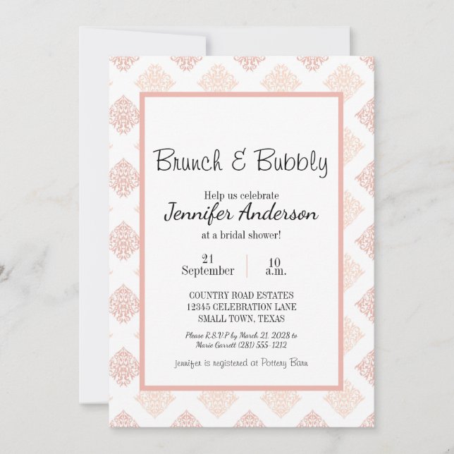 Perzik Blush Damast Bruiloft Brunch (Voorkant)