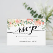 Perzik & Blush Flowers Wedding RSVP Kaart (Staand voorkant)