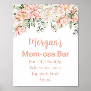 Perzik Blush Ivoor Baby shower Mom-osa Bar Sign Poster