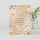 Perzik Blush Romantische Botanische Bruiloft Kaart (Staand voorkant)