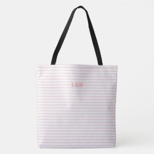 Perzik Blush Streep Klassieke Monogram Beginletter Draagtas