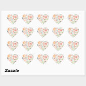 Perzik Blush Waterverf Bloemen Bruiloft Hart Seal Hart Sticker (Vel)